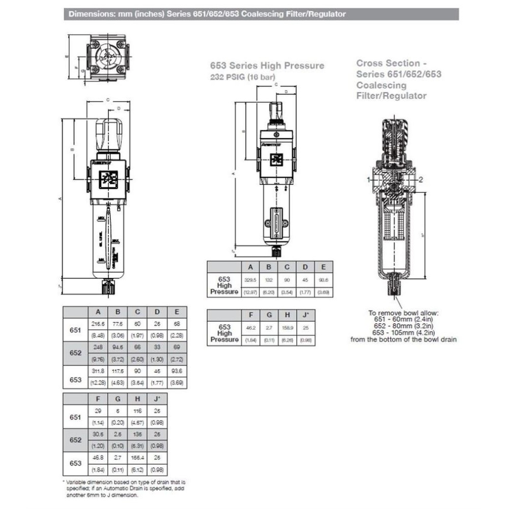 8653ACDM6FA00GA NUMATICS/AVENTICS COALESCING FILTER/REGULATOR<BR>653 SERIES 1" NPT, 0.3MIC, 7-125PSI, MB W/SG, NO AD, LP PSI GAUGE